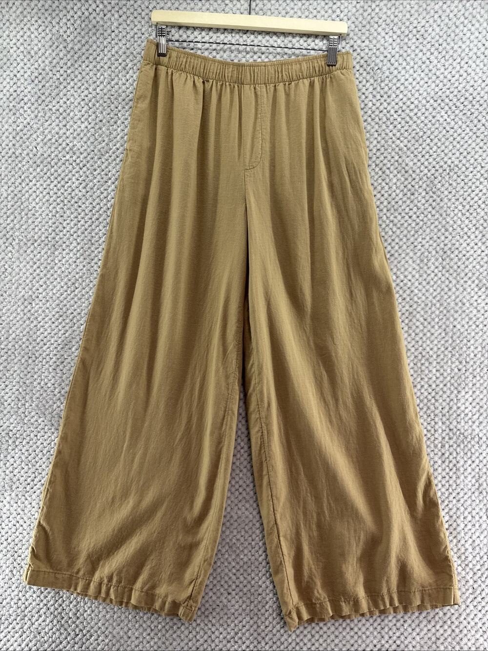 American Eagle Pants Women M Beige Linen Blend Wide Leg High Rise PullOn Pockets